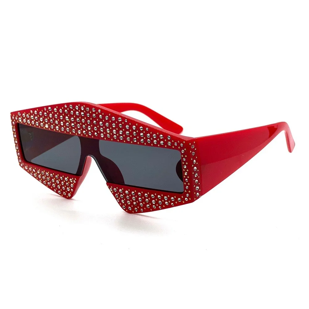 Women's Rhinestone Embellished Red Sunglasses Glamorous Statement Eyewear Lentes